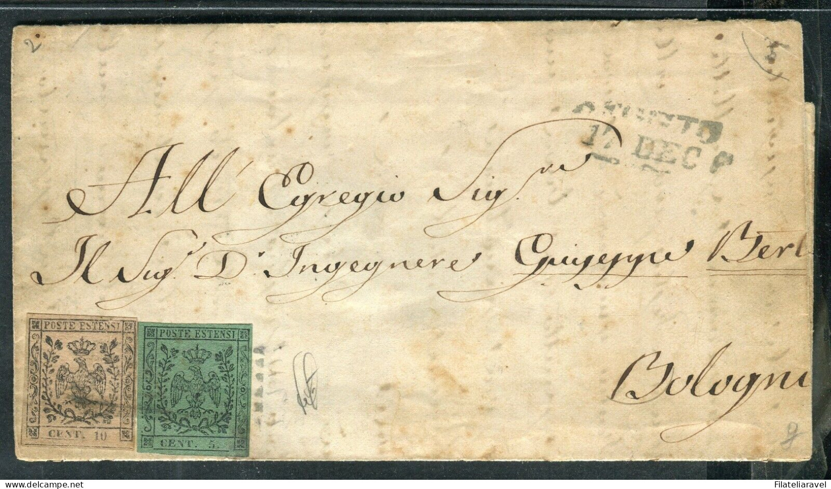 Ltr 1852 - Modena - Lettera Da Reggio A Bologna Con Valori Misti  I & II Emissione - Modena