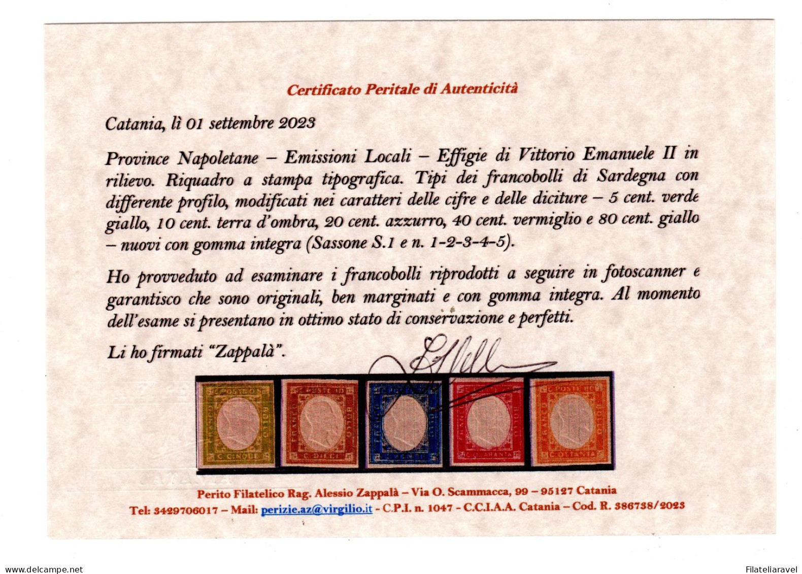 **  Napoli 1861 Province Napoletane Serie In Cent Non Emessa Integra Cert. Zappala - Naples