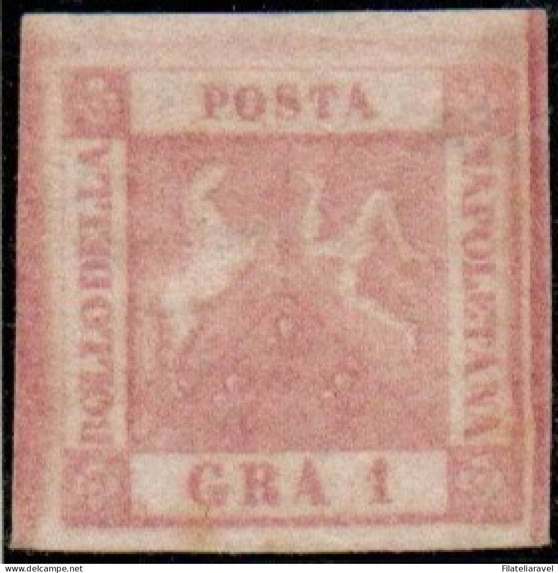 * 1858 -  Napoli 1 Grano II Tavola (4), Rosa Carminio Nuovo Linguellato, Piccolo Assottigliamento, Cert Biondi (2.200) - Napoli