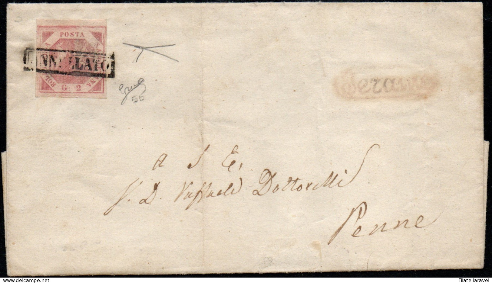 Ltr 1858 - Napoli - Lettera Da Teramo A Penne, 2 Grana Lilla Rosa (5b)  Cert Biondi (4.250) - Napels