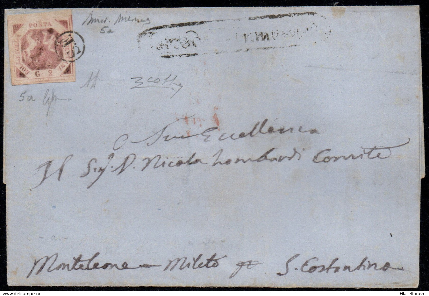 Ltr 1858 -  Napoli - Lettera T. Dell'Annunziata A S. Costantino, 2 Grana (5a) Strade Ferrate, Cert Merone/Colla (15.000) - Naples