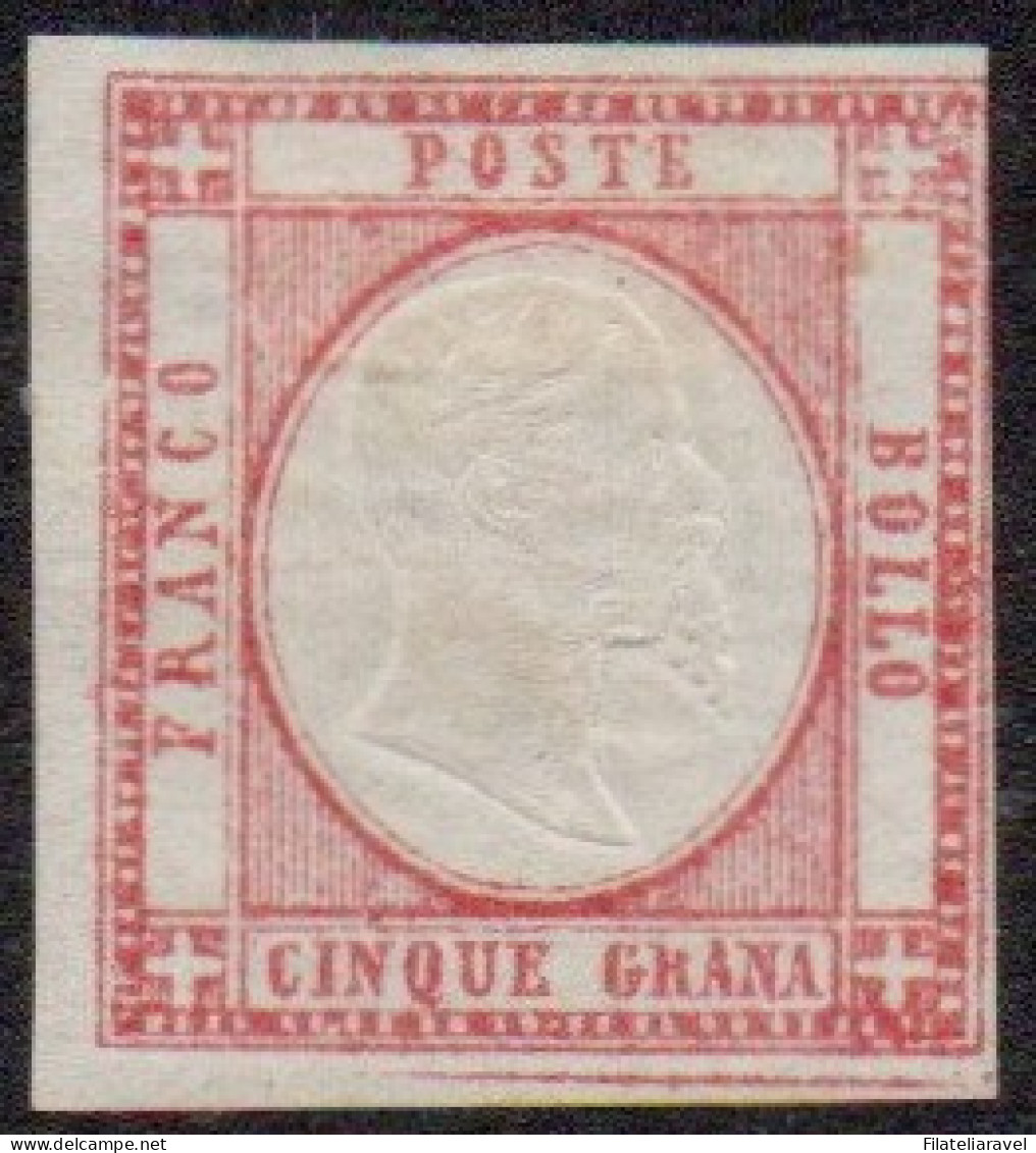 * 1861 - Napoli - Province Napoletane Effigie V. E. II 5 Grana Rosso Carminio (21o) Doppio Filetto In Basso,Cert Merone - Neapel