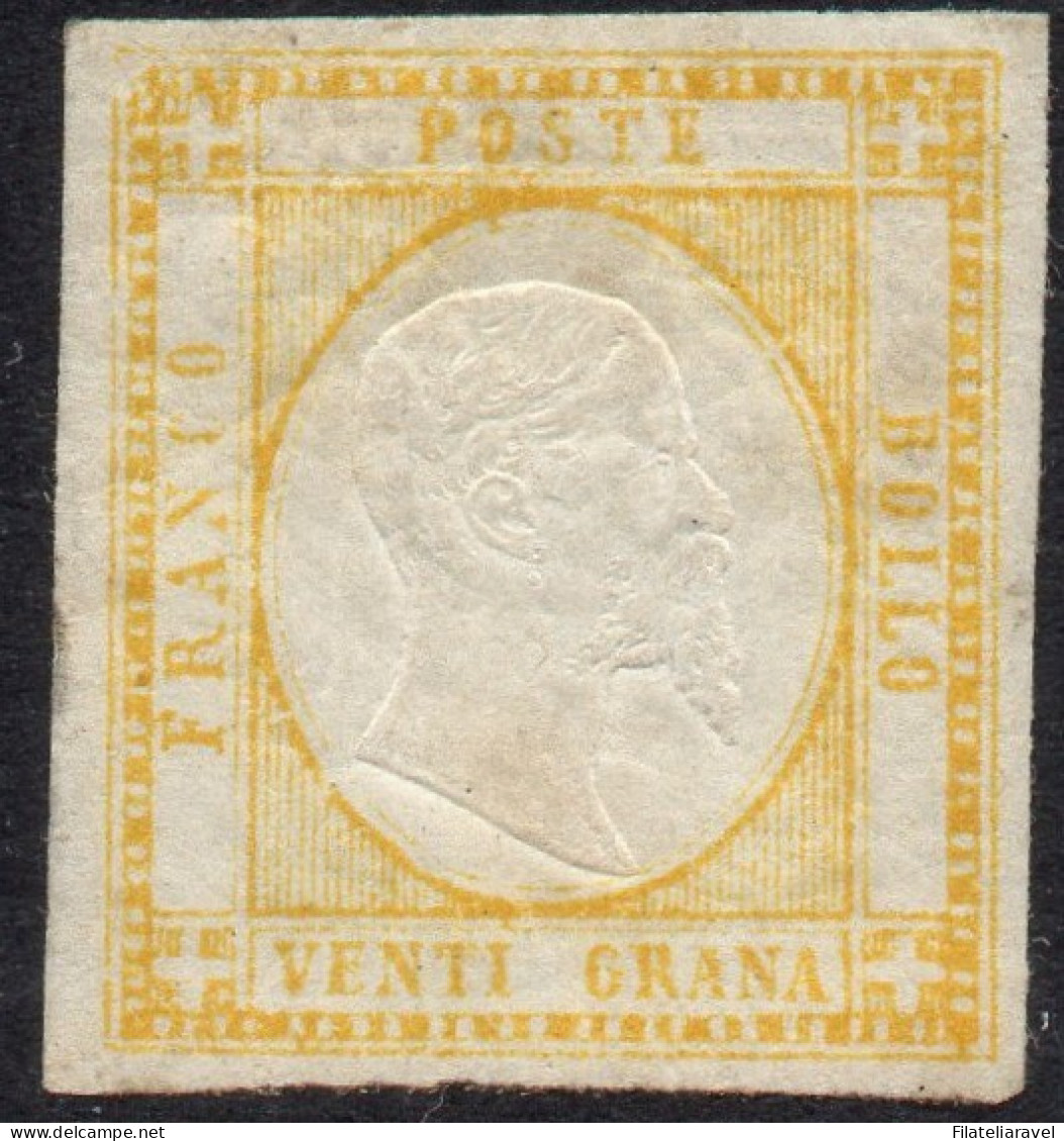 * 1861 -  Napoli - Province Napoletane Effigie Vittorio Em. II 20 Grana Giallo (23), Cert. D. Fabris (1.000) - Napoli