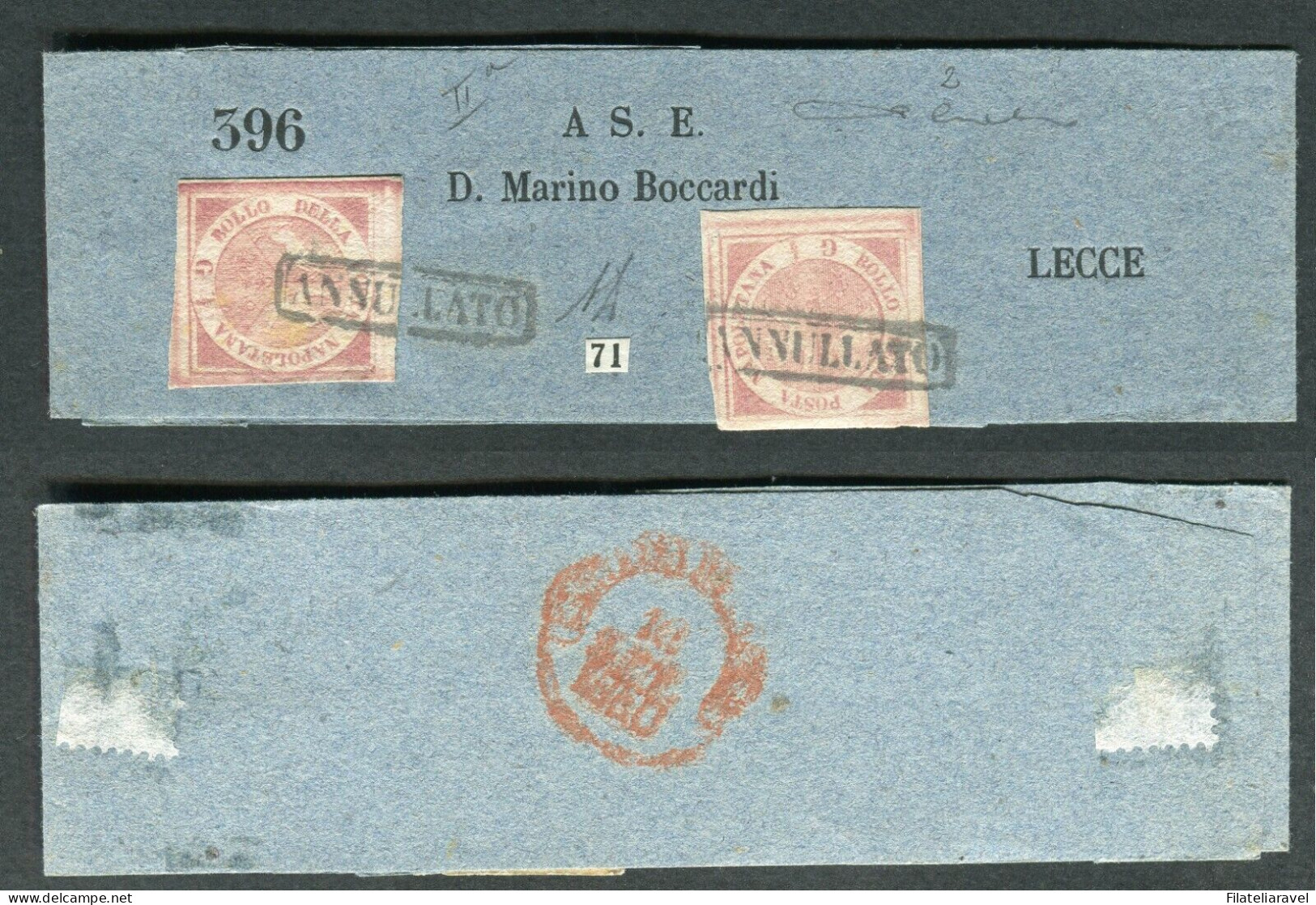 Ltr 1858 - Napoli - Fascetta Per Stampati Con 2 Valori Da 1gr Carminio (2) Ottima Qualità, Diena & Cert Cardillo - Neapel