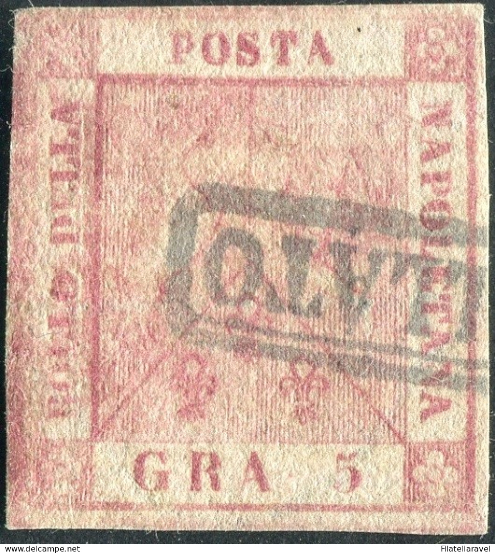 Us 1858 - Napoli - 5 Grana Carminio Vivo (9a) II Tavola, Filigrana Linea Sinoidale  Visibile - Napels