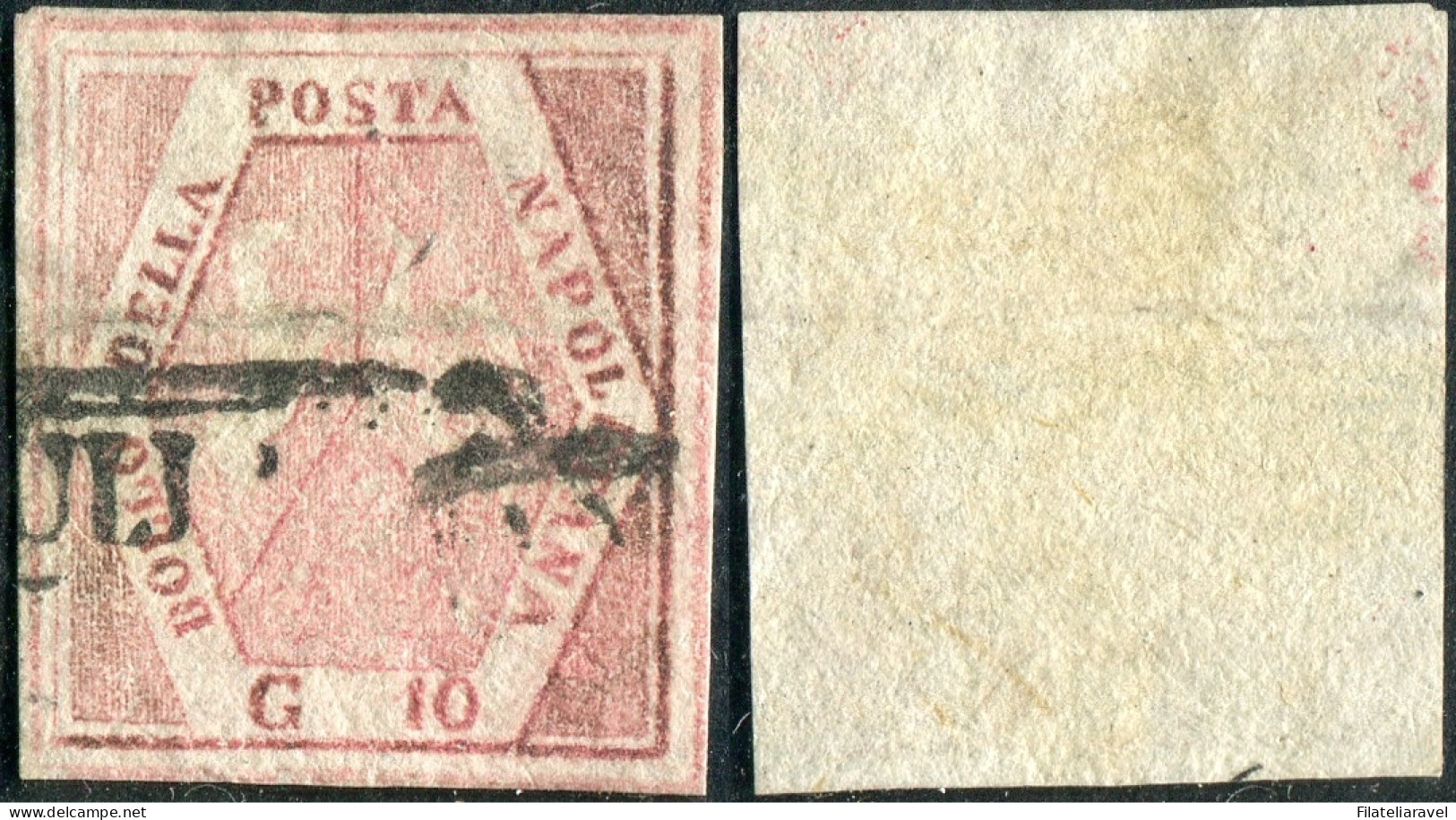 Us 1858 - Napoli - Falso Dell'epoca Usato 10 Grana Rosa Carminio (F5) III Tipo, Cert. L.Guido - Napoli