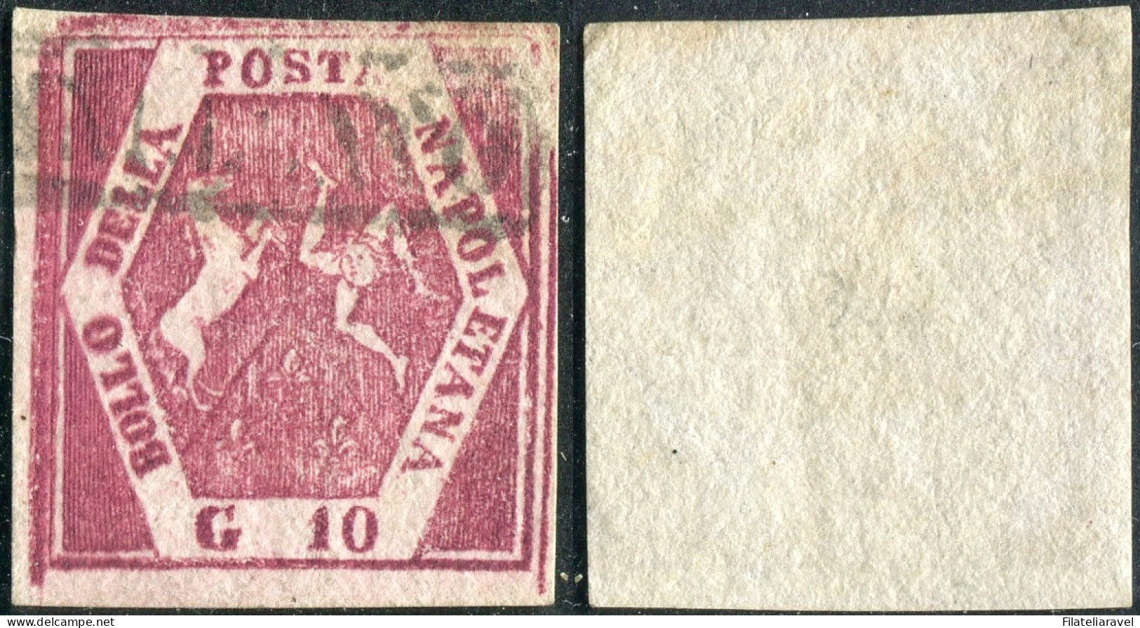 Us 1858 - Napoli - Falso Dell'epoca Usato 10 Grana Carminio Violaceo (F7a) V Tipo, Cert. L.Guido - Neapel