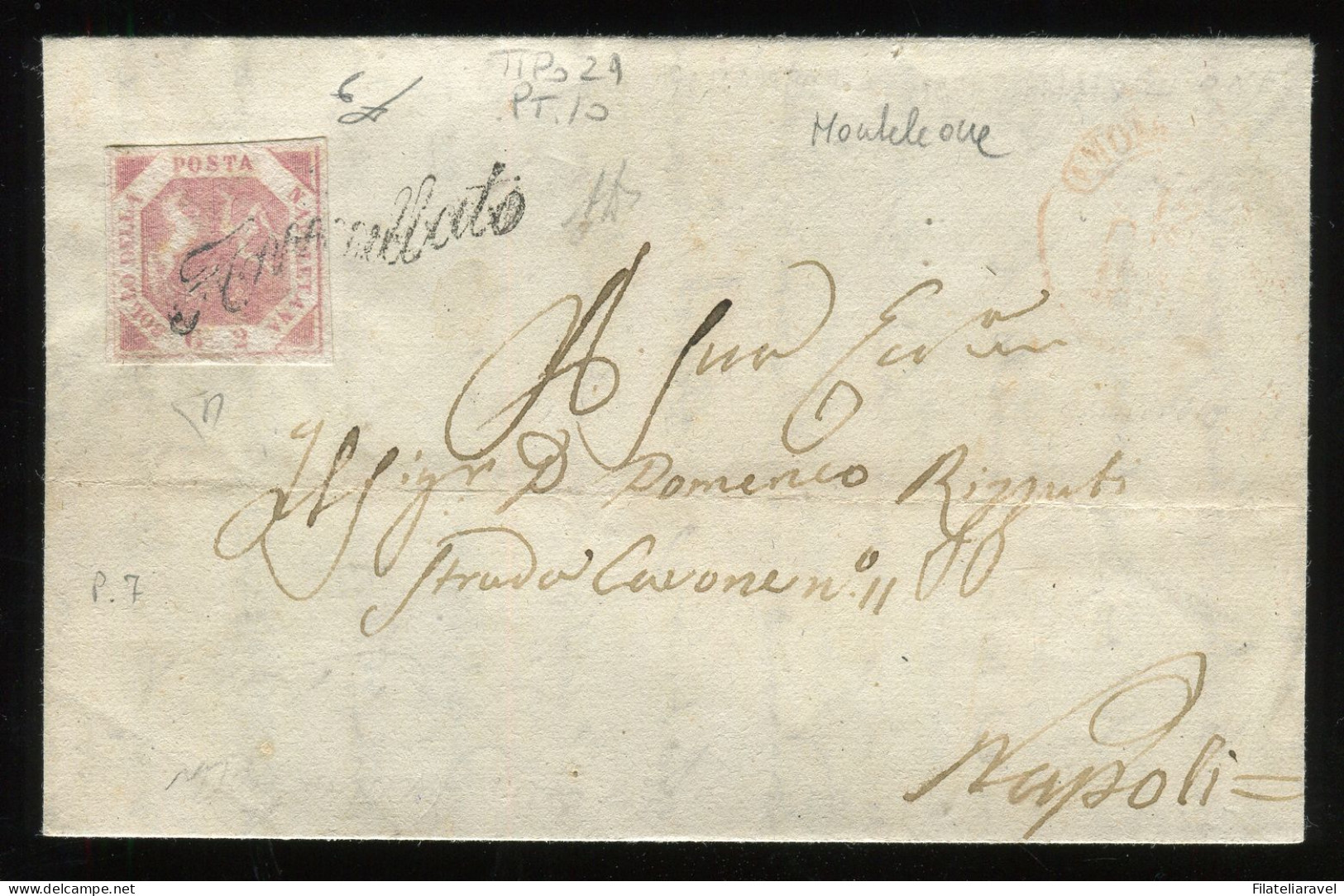 Ltr 1858 - Napoli - Lettera Da Monteleone A Napoli, 2 Gr Rosa Chiaro II (6) Svolazzo Tipo 29 Punti 10, Cert.Viesti - Neapel