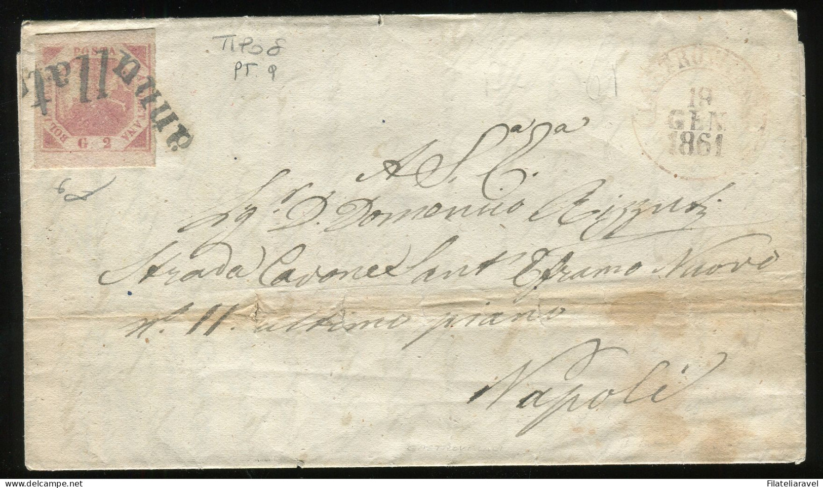 Ltr 1858 - Napoli - Lettera Da Castrovillari A Napoli, 2 Gr Rosa Chiaro (6) Svolazzo Tipo 8 Punti 9 Cert.Viesti - Naples