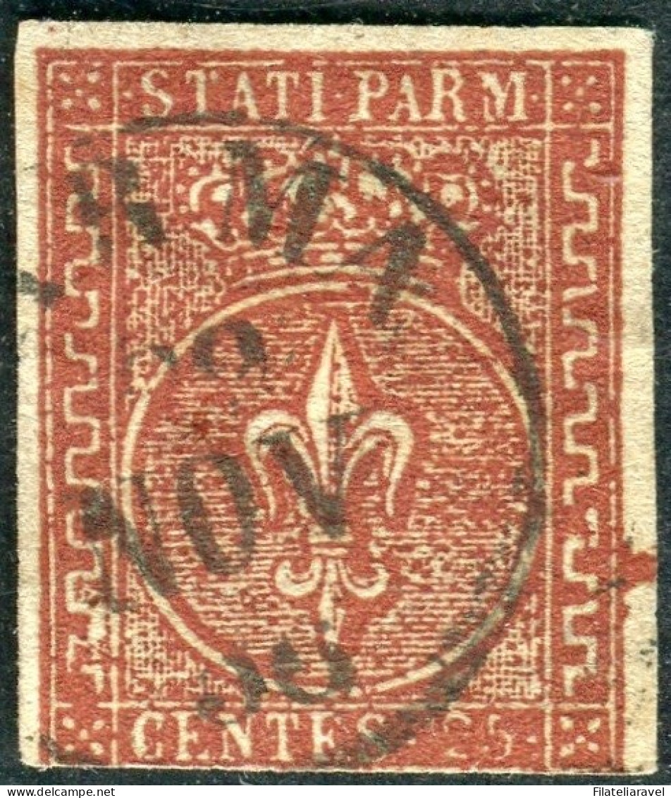 Us 1853/55 Parma - 25 Centesimi Bruno Rosso (8) Verifica L. Guido - Parme