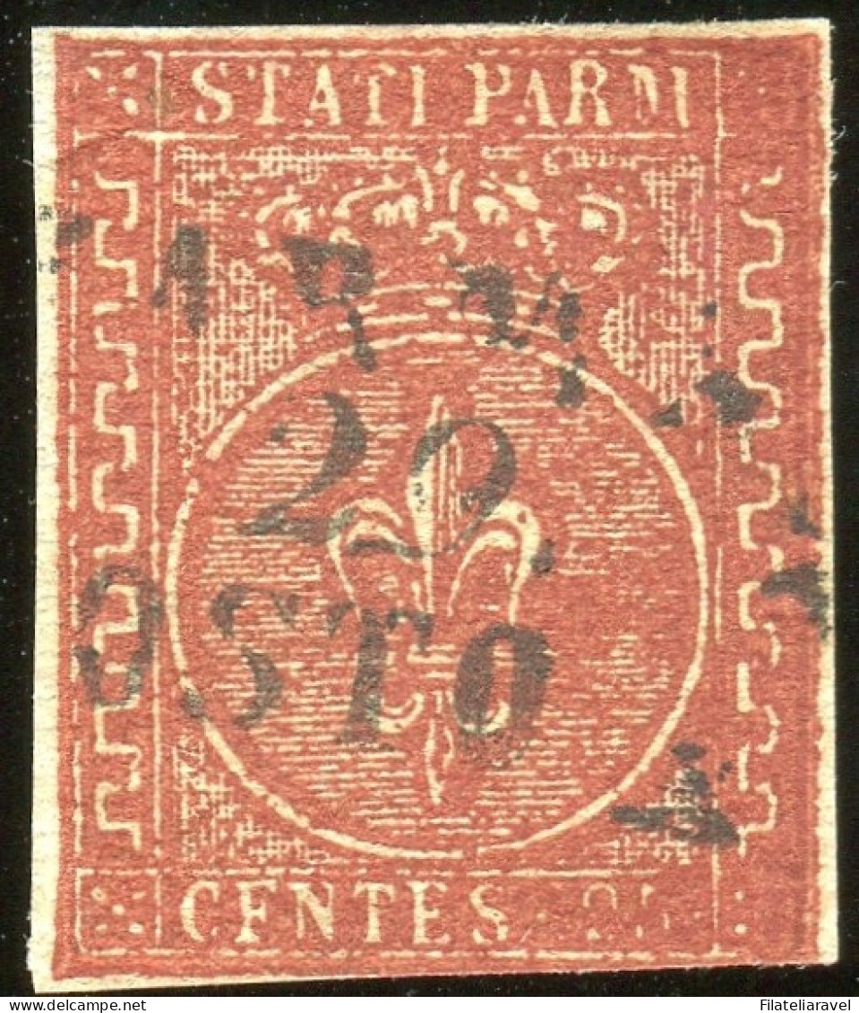 Us 1853/55 Parma - 25 Centesimi Bruno Rosso (8) Usato - Parme