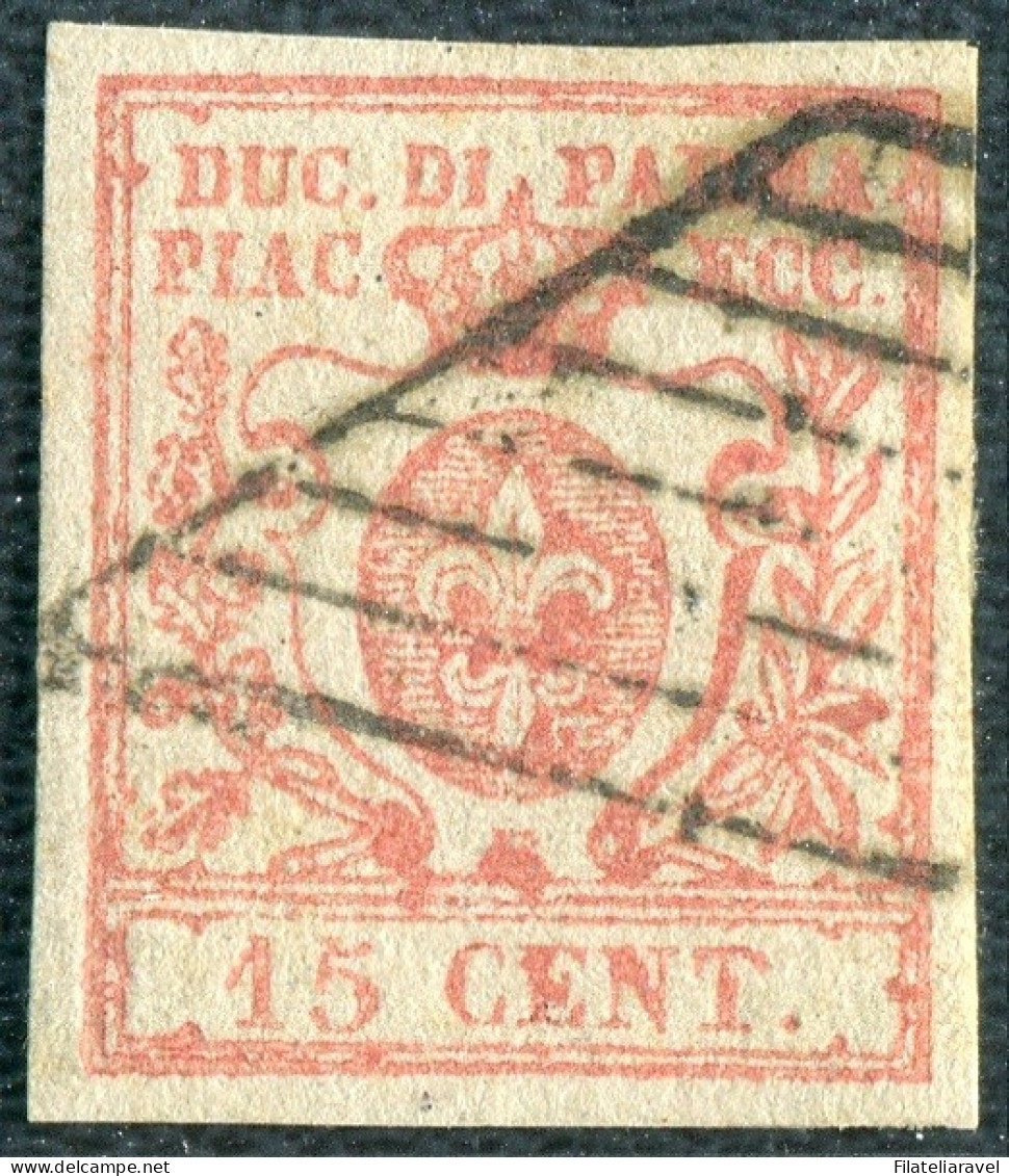 Us 1857/59 Parma - 15 Centesimi Vermiglio Chiaro (9a) Usato, Bolaffi & Cert. L.Guido - Parme