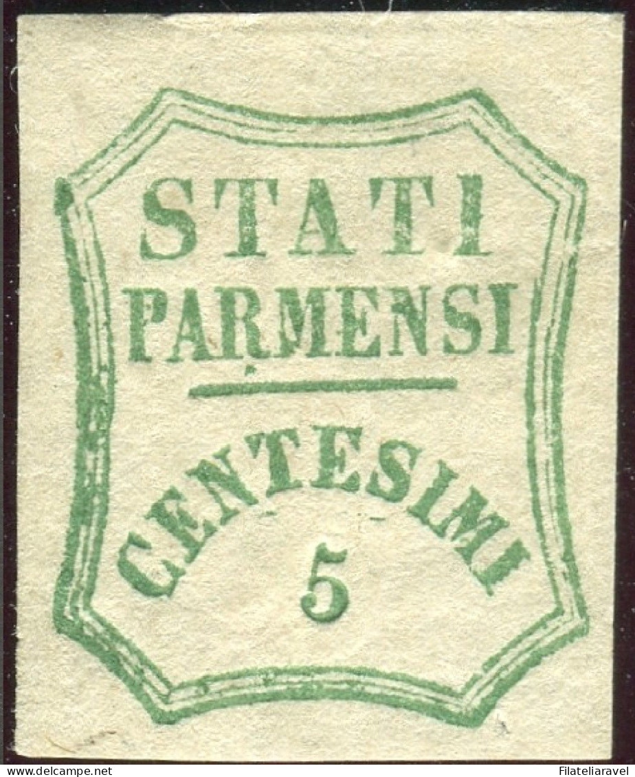 * 1859 Parma - 5 Centesimi  Verde Azzurro Gov.Provvisorio (12) Nuovo Gomma Originale, Certificato L. Guido (7.000) - Parme