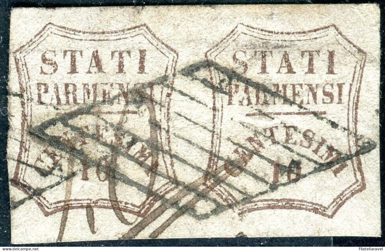 Us 1859 Parma - Coppia 10 Centesimi Bruno Gov.Provvisorio (14) Usato, Buhler & Certificato L. Guido (2500) - Parma