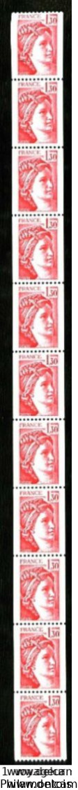 2063 - 1F30 Rouge SABINE - Variété : ""3 Barres De PHO (1 Barre + 2 Demi-barres) - Très Beau - Rollo De Sellos