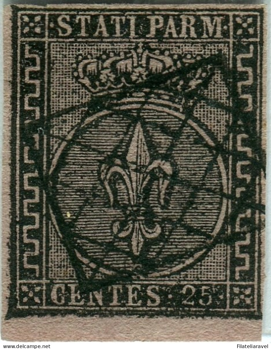 Us 1852 Parma - 25 Centesimi Violetto (4) Usato Annullato Con Griglia, Richer (550) - Parme