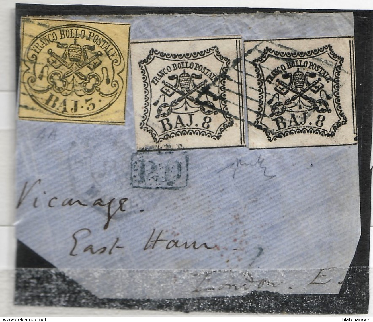 Fr  Ponticio 1852 Frammento Di Lettera Per Londra Da 19 Bajocchi - Stato Pontificio