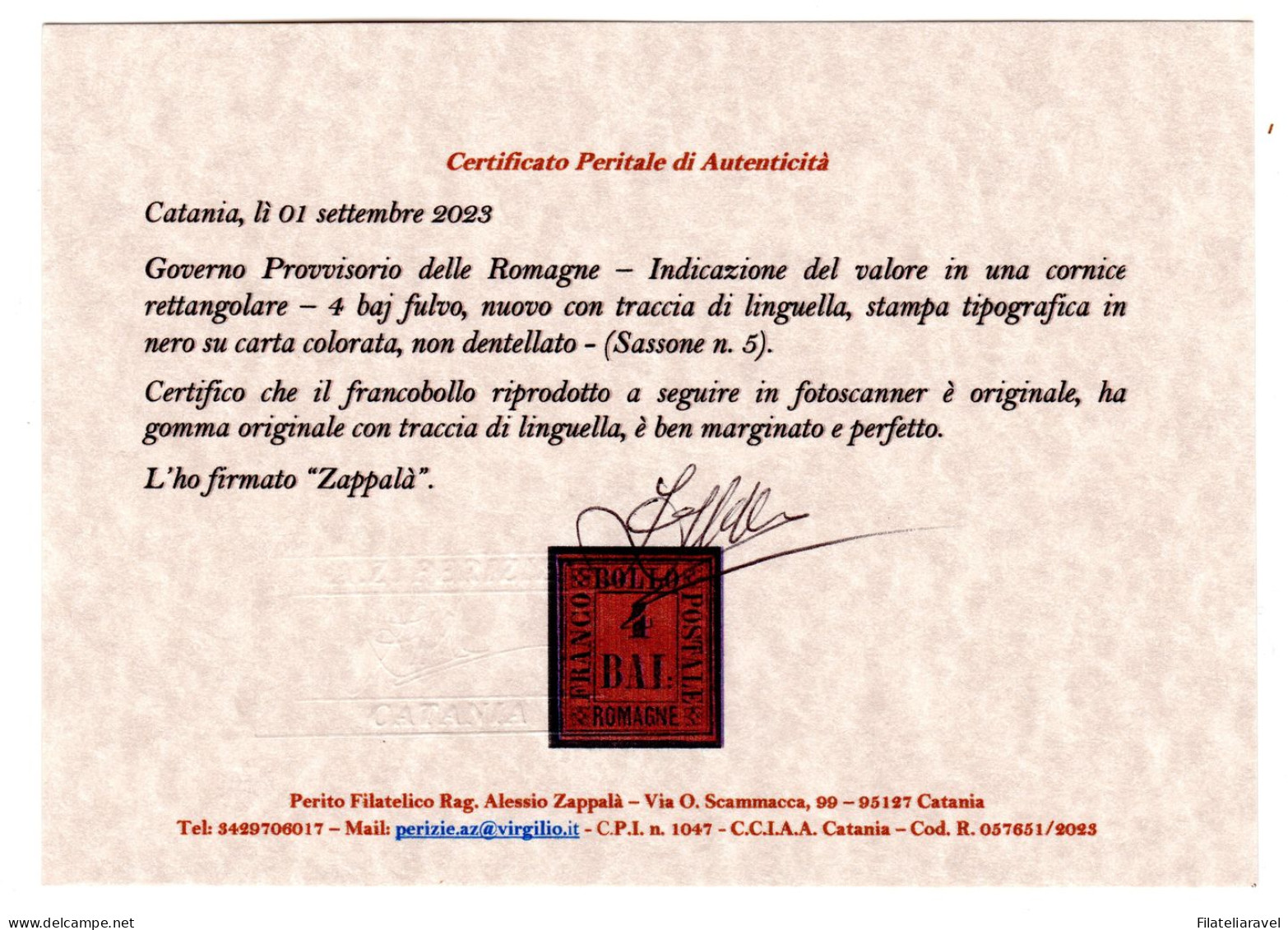 Us  ROMAGNE 1859 4 Baj Fulvo Cert. Zappala - Romagna