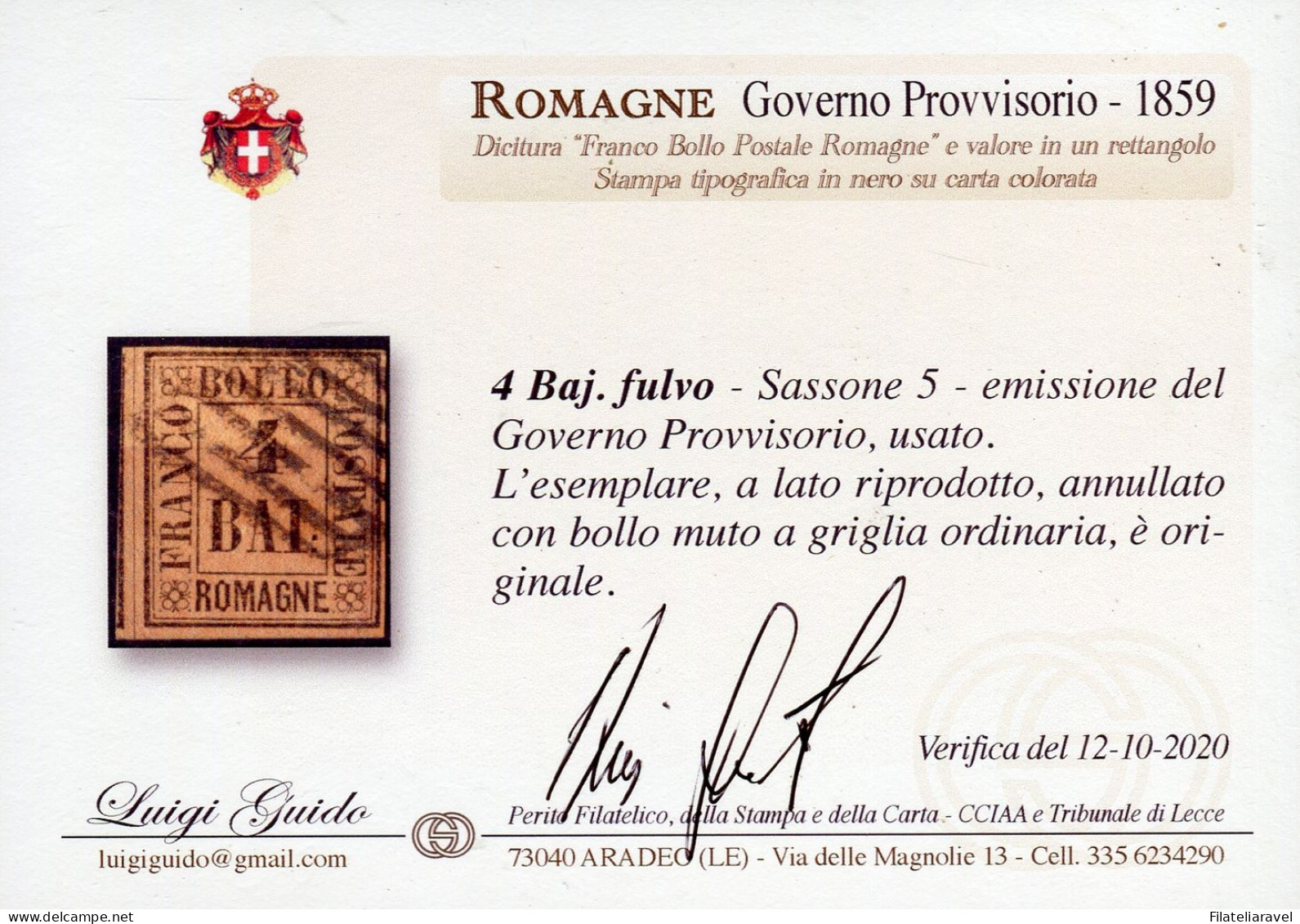 Us 1859 Romagne - 4 Baj  Fulvo (5) Usato, Ver. L.Guido (325) - Romagne