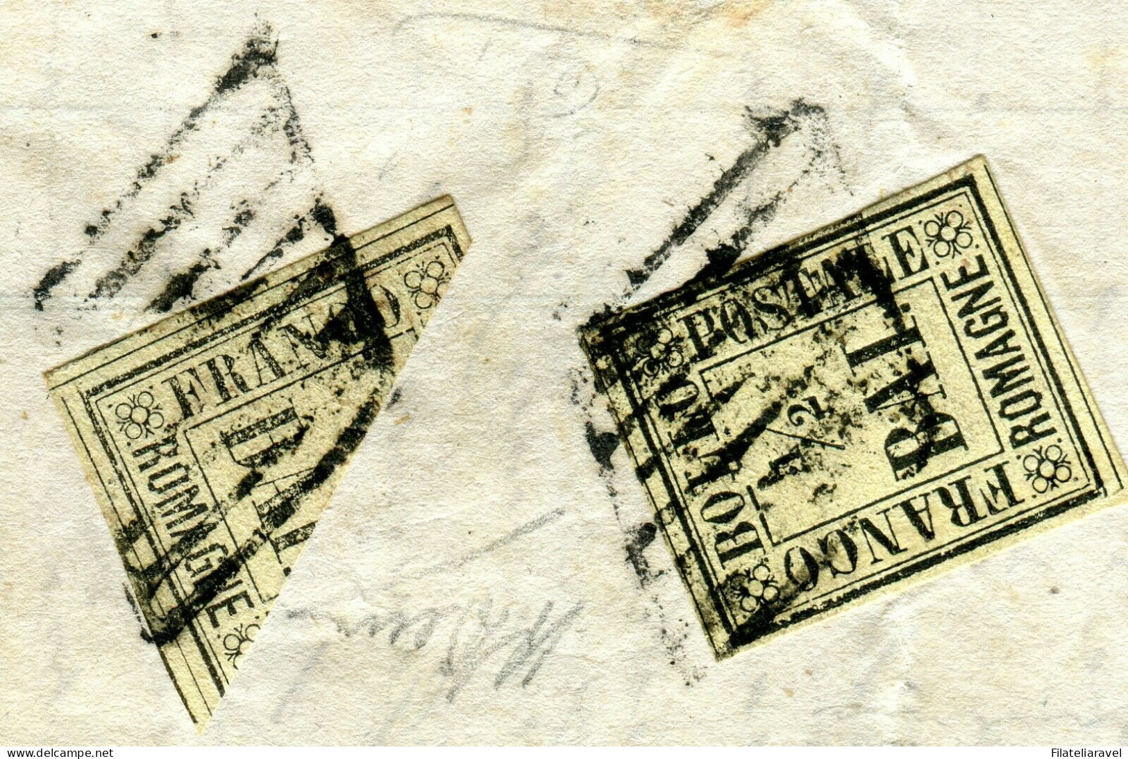 Ltr 1859 - Romagne - Lettera Con 1/2 Baj + 1/2 Baj Frazionato RARA, Diena E Doppia Certificazione G. Bottacch - Romagna
