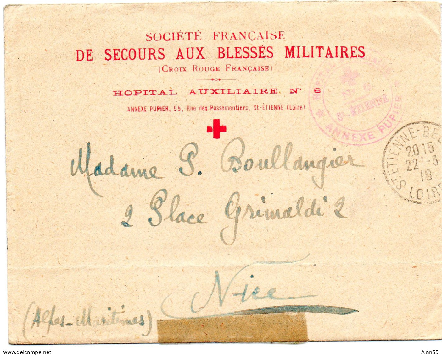 1918.L.A.C. "HOPITAL  AUXILIAIRE N°6.ANNEXE PUPIER".S.S.B.M. SAINT ETIENNE (LOIRE) - WW1 (I Guerra Mundial)