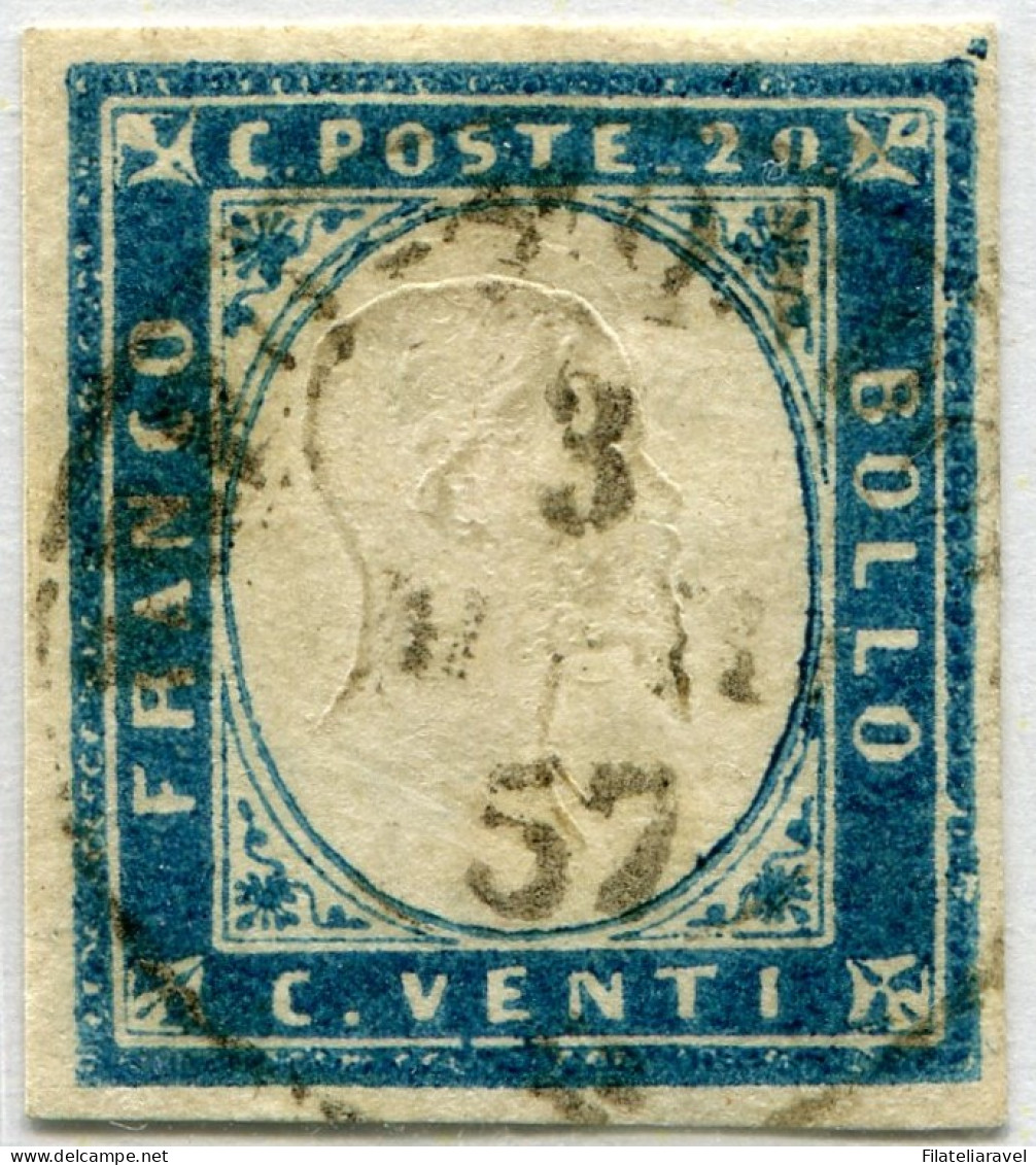 Us 1855 - “IV Emiss. Sardegna” C.20 Cobalto Scuro (15b) Tinta Del 55 Usato A Breo Mondovì, Cardillo & Cert.Viesti - Sardinia