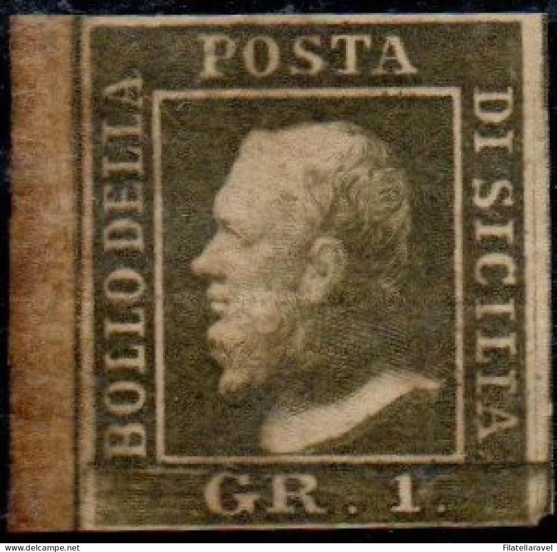 * 1859 - Sicilia - 1 Grana Verde Oliva (5a) Carta Di Napoli, Stampa Oleosa Bdf, Cert. M. Merone (12.000) - Sizilien