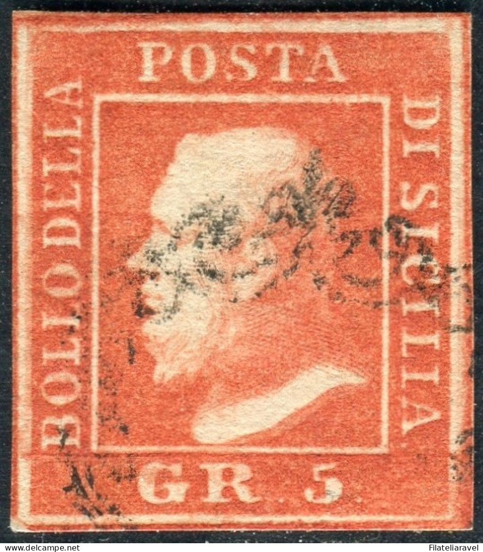 Us 1859 - Sicilia "5 Grana Vermiglio" (11) Usato II Tavola, Timbrino Verfalschi Cert.Viesti (5.500) - Sicile