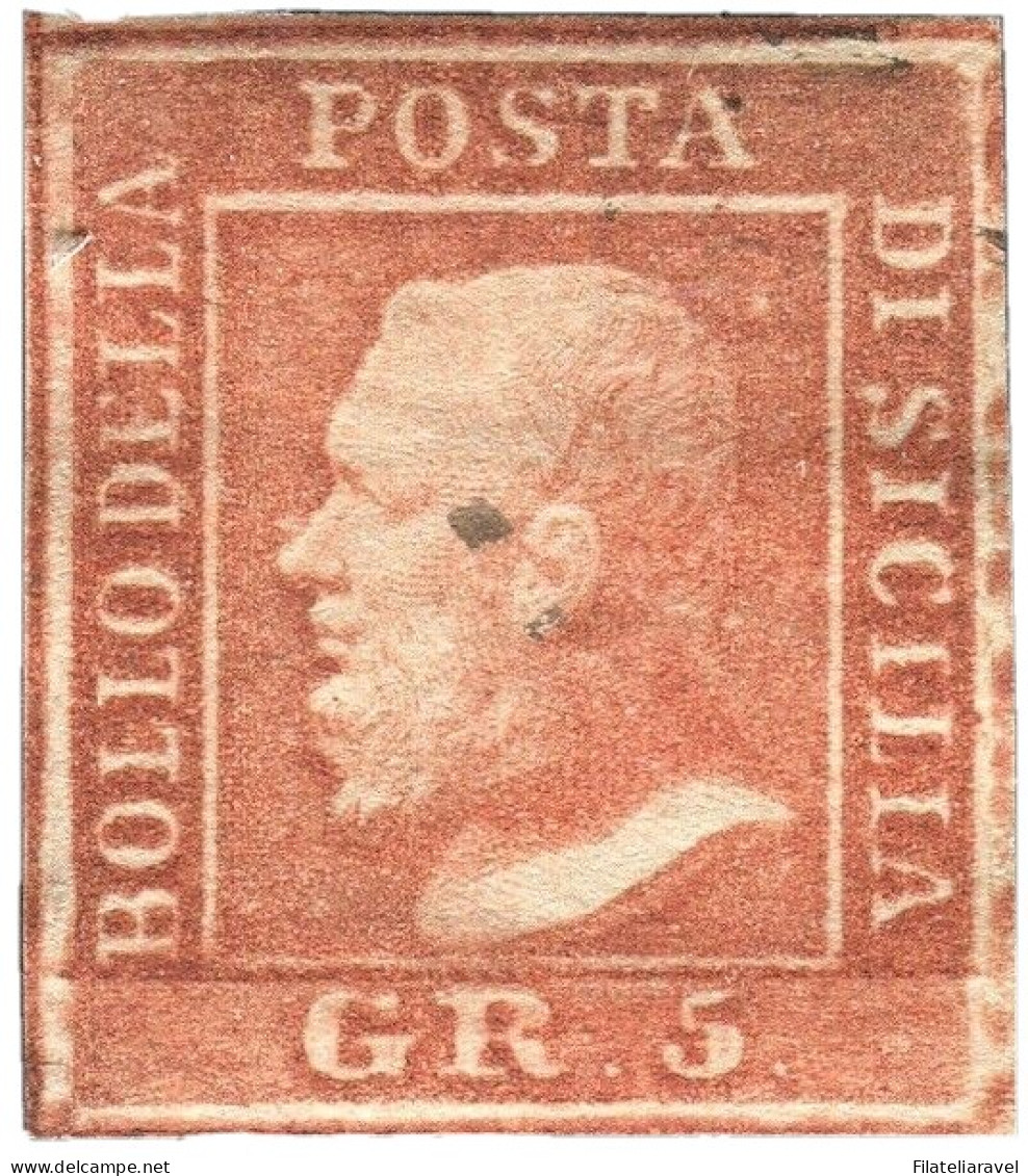 * 1859 - Sicilia "5 Grana Vermiglio C." (10) Nuovo I Tav. Carta Di Palermo, Cert. Cardillo (1.600) - Sicilië