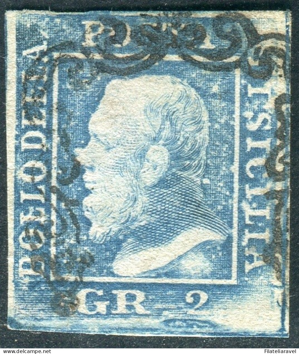Us 1859 - Sicilia "2 Azzurro" (6) I Tav. Carta Di Palermo Usato Pos. 48/100, Cardillo (225) - Sicilia