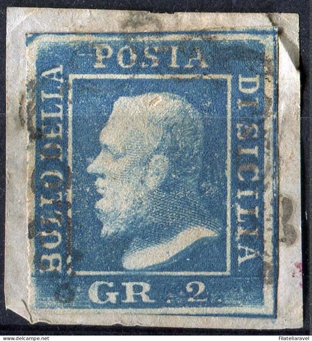 Fr 1860 - Sicilia "2 Grana Azzurro " (6a) I Tav. Carta Di Napoli Usato Pos. 19/100, Diena & Ver. L. Guido (275) - Sicily