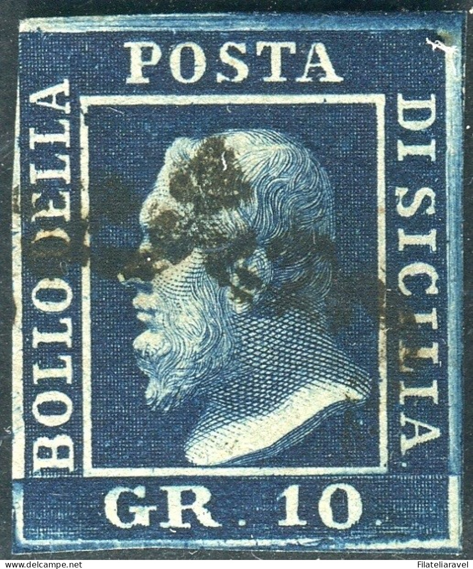 Us 1859 -Sicilia "10 Grana Azzurro Cupo"  (12) Usato, Cardillo (900) - Sicilië