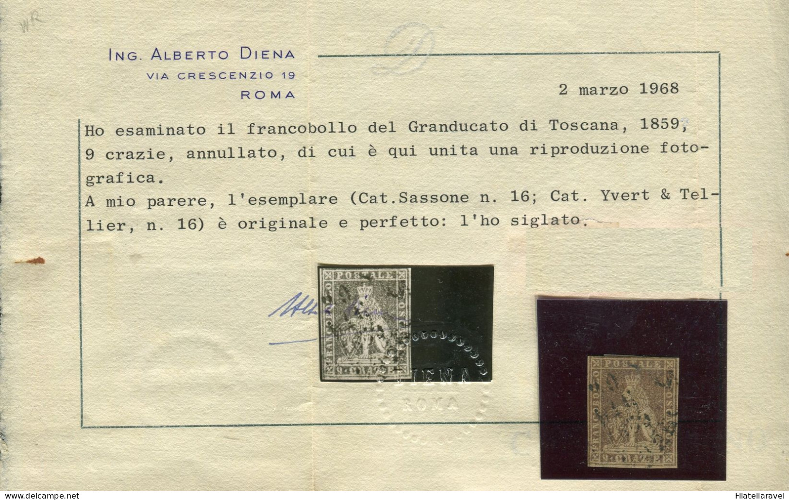 Us 1859 - "Governo Provvisorio" 9 Crazie Bruno Lillaceo (16) Cert. Alberto Diena ( 12.000) - Tuscany