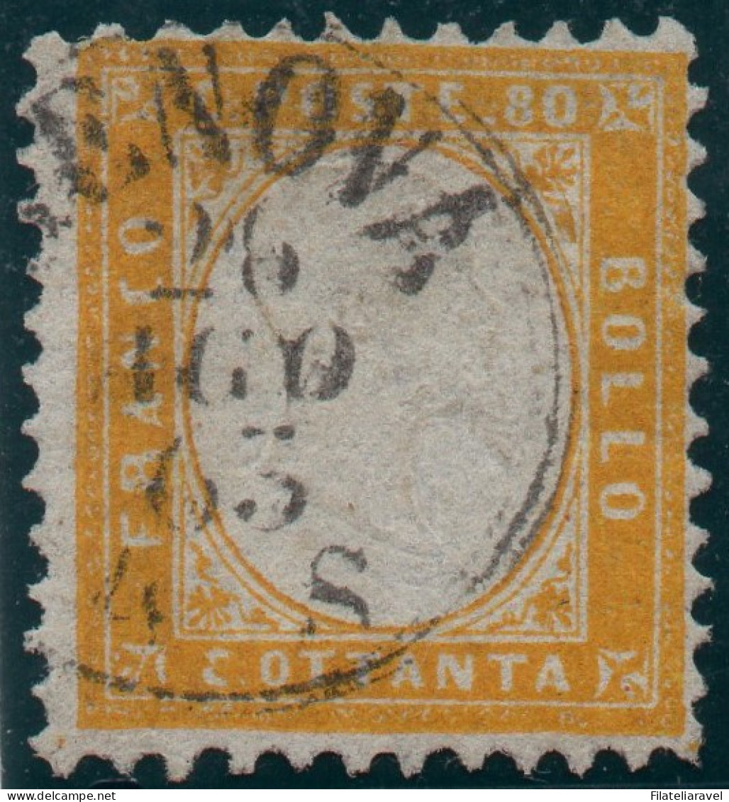 Us 1862 - Regno - Effigie Vittorio Em II 80c Giallo Arancio (4), Cert. D. Fabris/Firmato A. Diena (4.750) - Gebraucht