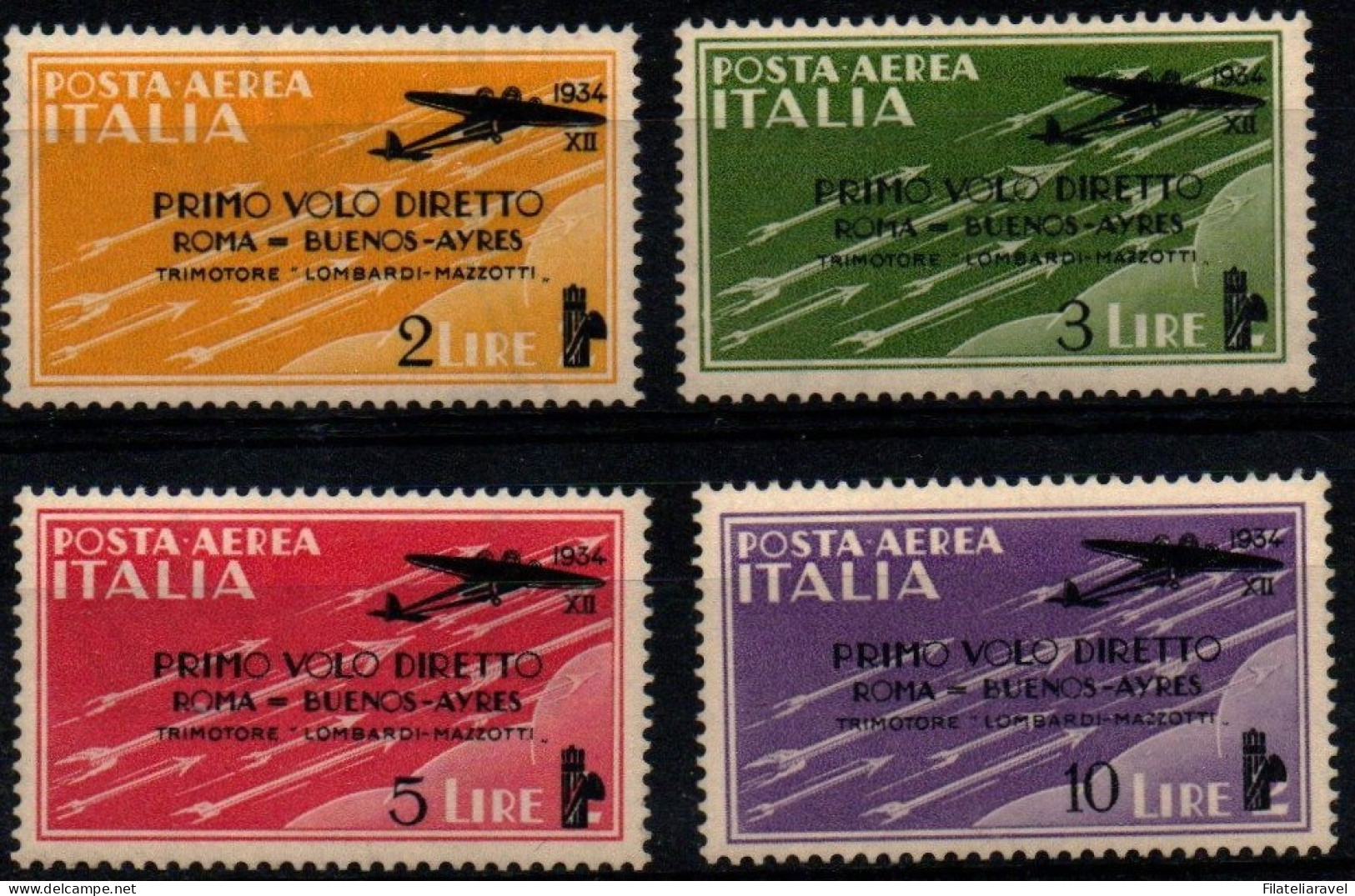 ** 1934 -   Regno - Posta Aerea Roma-Buenos Aires (Pa56/59), 4 Valori, Gomma Integra (150) - Luftpost