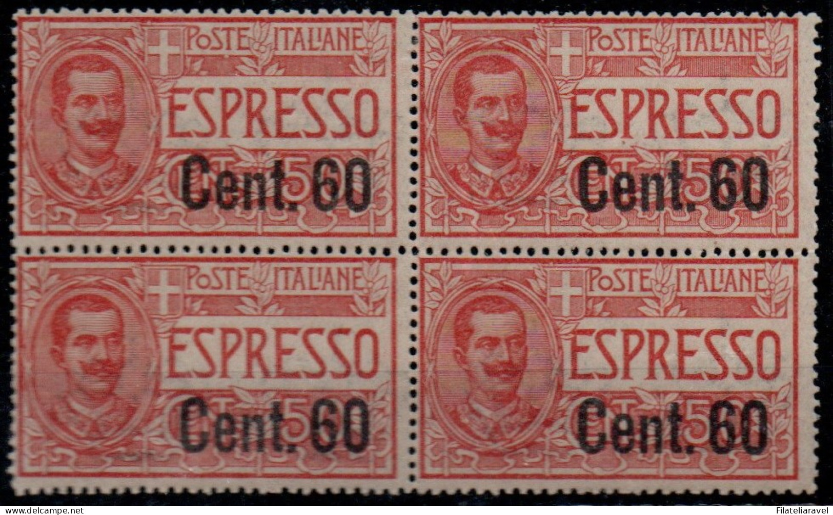 ** 1922 - Regno - Espresso (6), Vittorio Em. III Soprastampato Gomma Integra, Quartina, (1.125) - Eilsendung (Eilpost)