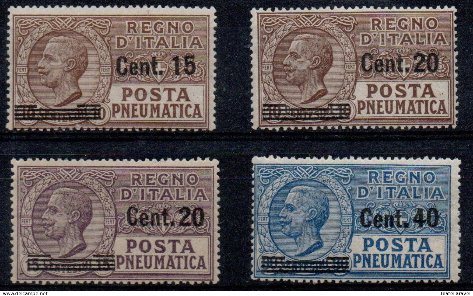 ** 1924 - Regno - Posta Pneumatica  Vittorio Em. III (4/7), Soprastampati, 4 Valori, Gomma Integra (135) - Correo Neumático