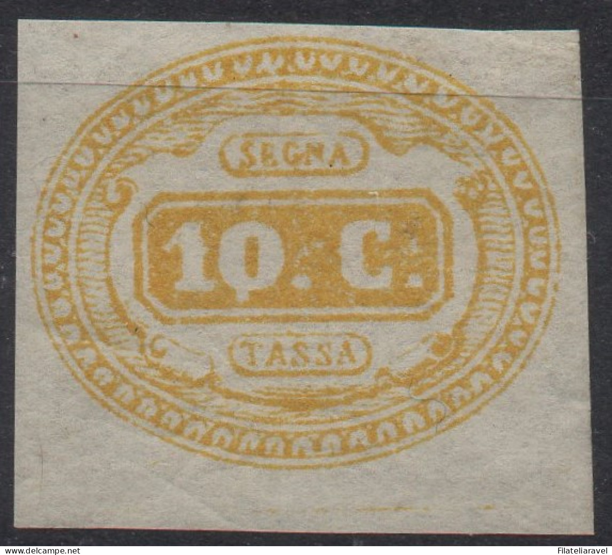 * 1863 - Regno - Segnatasse ''Ovale Con Valore Al Centro'' 10c Giallo (1), TL, Cert. Raybaudi (2.600) - Taxe