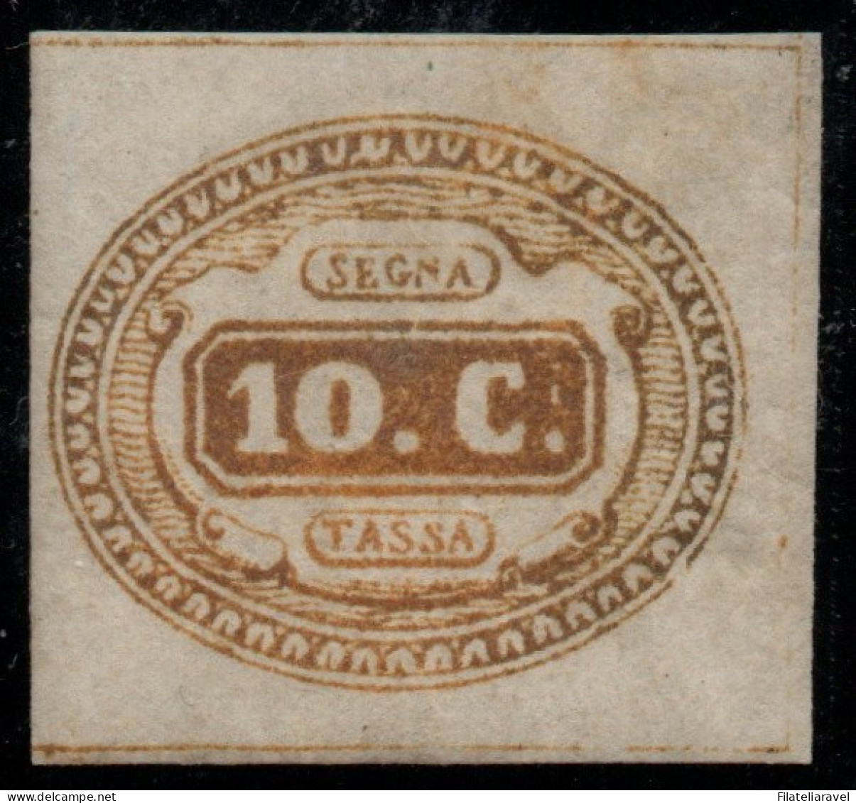 ** 1863 - Regno - Segnatasse  ''Ovale Con Valore Al Centro'' 10c Giallo (1b), Gomma Integra, Cert. Raybaudi (4.500) - Taxe