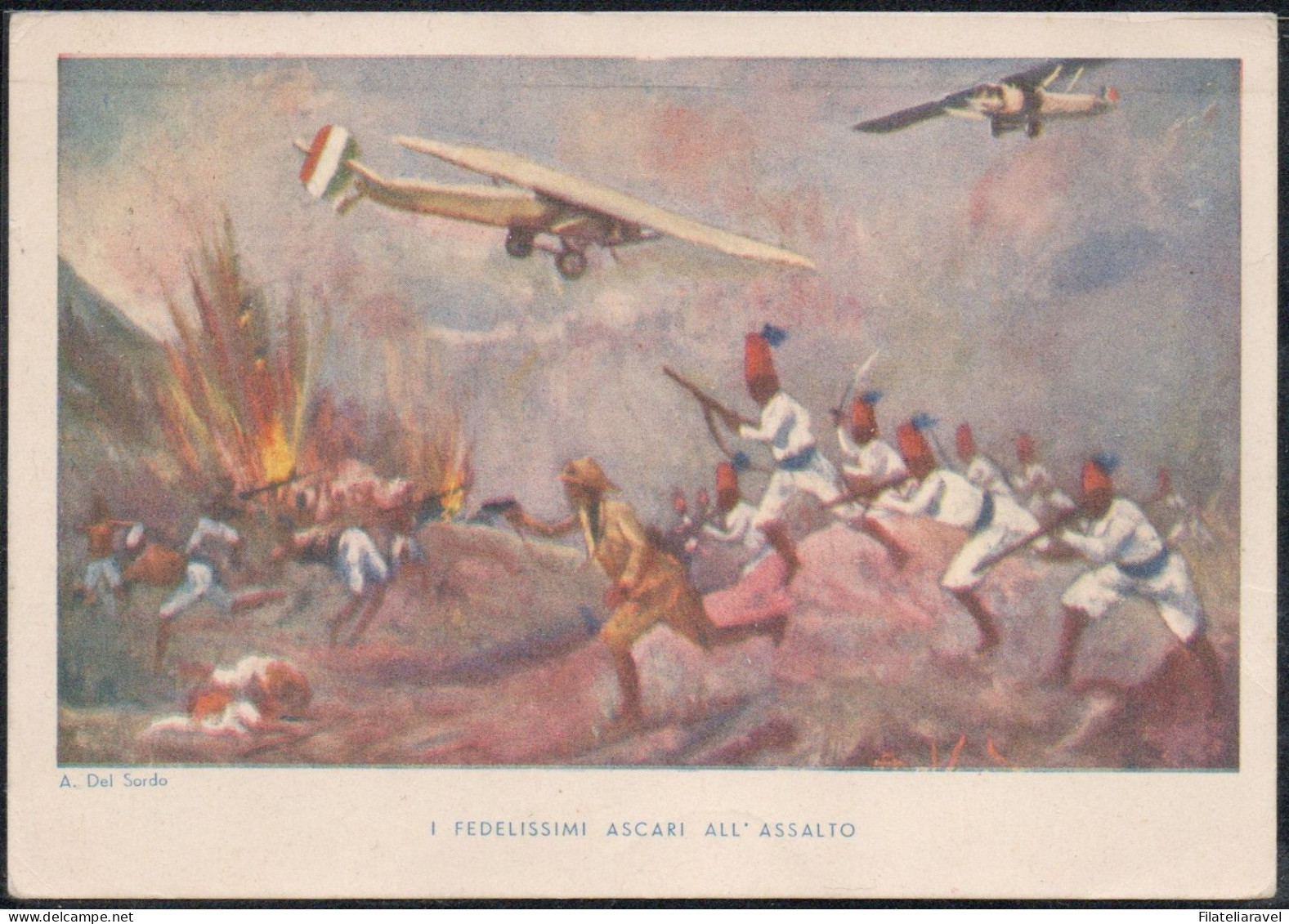 Cart Cartolina - Militare - I Fedelissimi Ascari All'assalto Illustratore A. Del Sordo, Viaggiata (12) - Postage Due