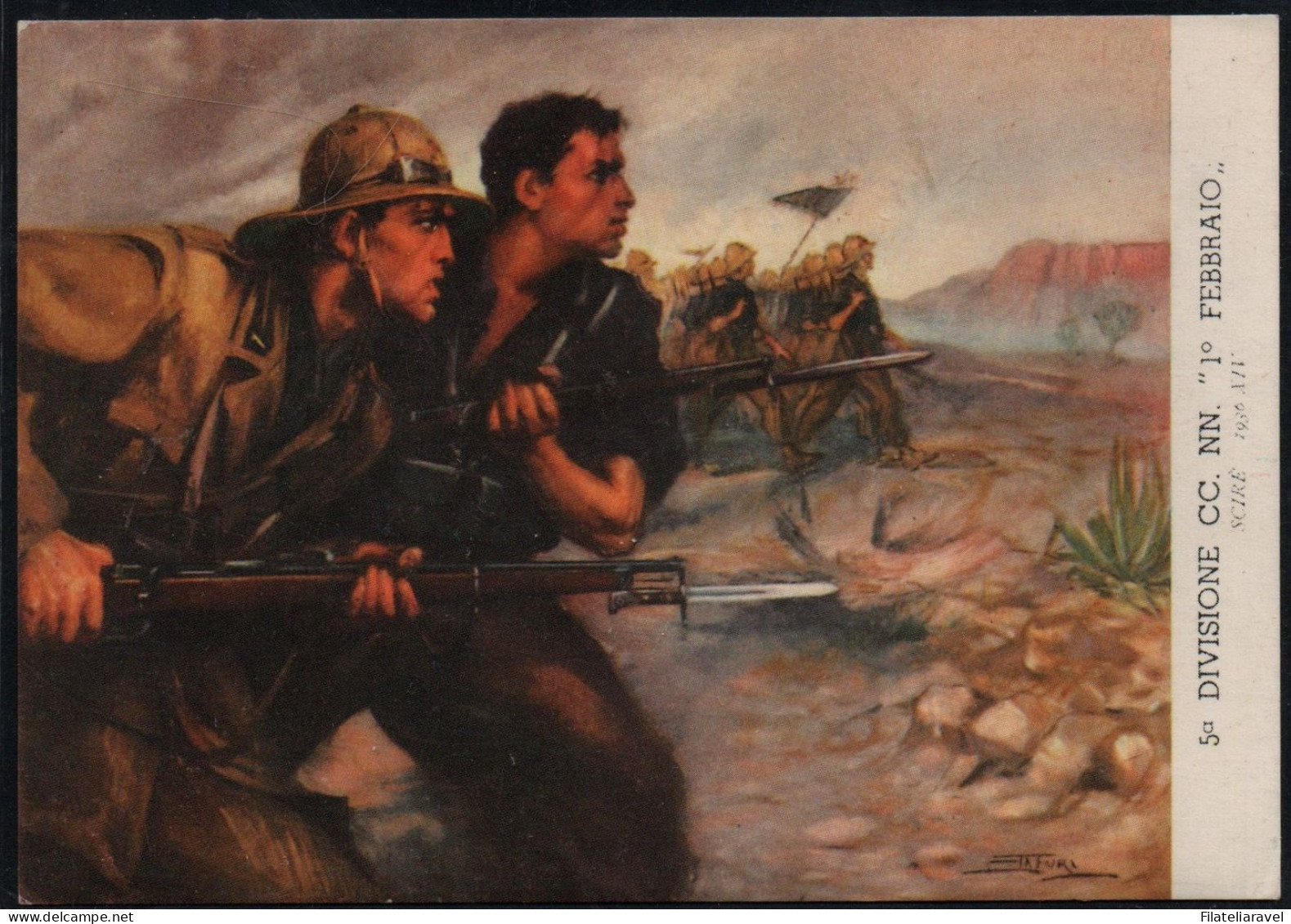 Cart  Cartolina - Militare - Milizia A.O.I, 5° Divisione CC.NN, Autore Tafuri, 1 Febbraio (18) - Postage Due