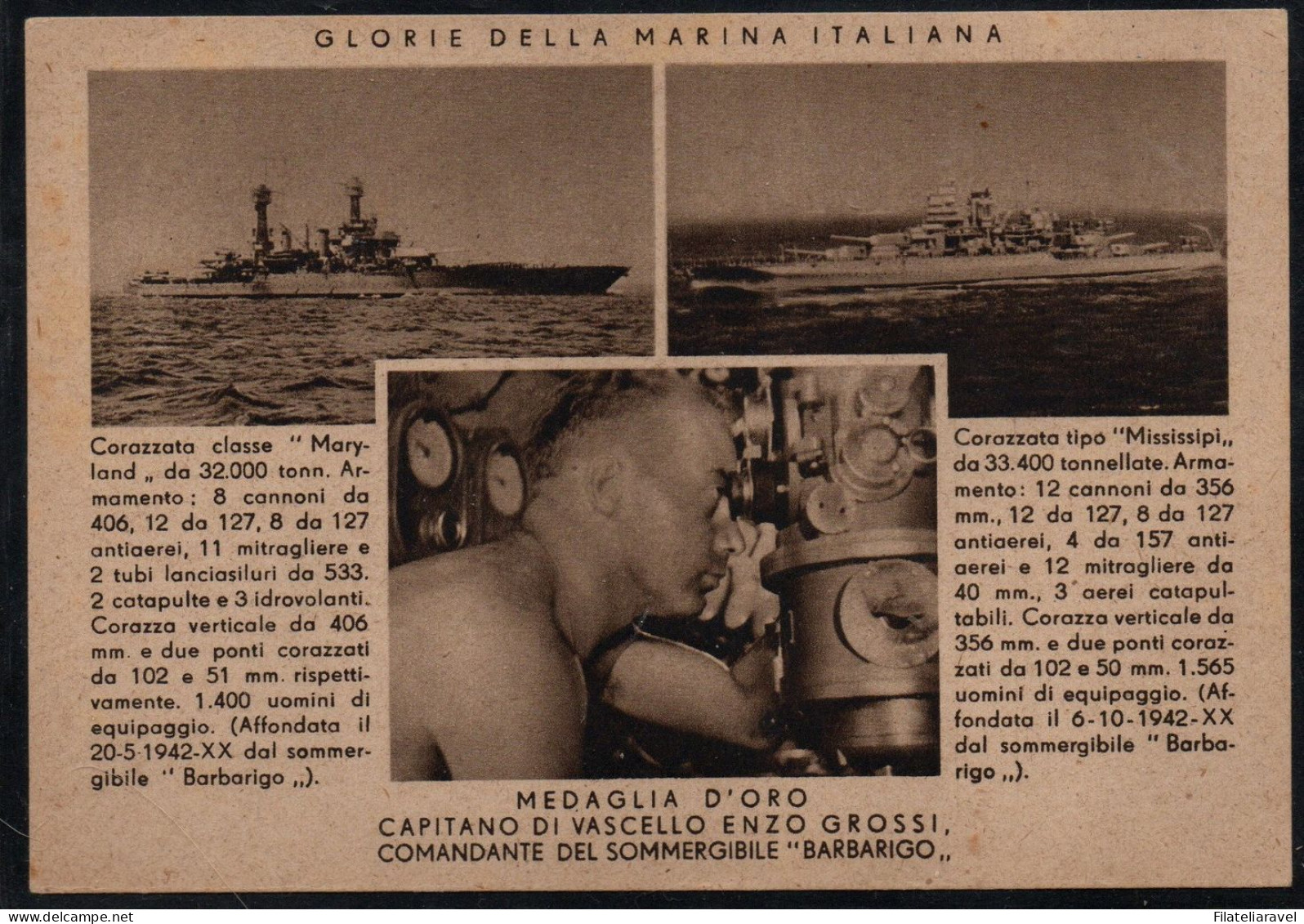 Cart  Cartolina - Militare - Glorie Della Marina Italiana Medaglia D'oro,  Sommergibile BARBARIGO, Non Viaggiata (23) - Postage Due