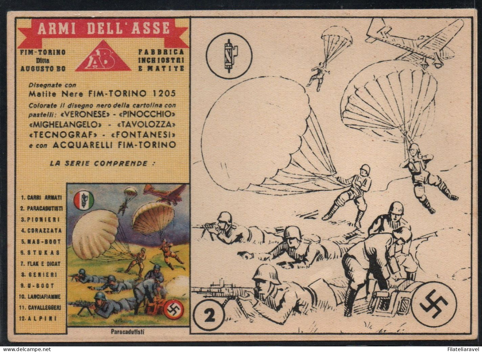 Cart  Cartolina - Militare - Pubblicitarie Le Armi Dell'Asse Da Colorare, N. 2-4-6 E 12, G.Pucci Di La Spezia (24/27) - Postage Due