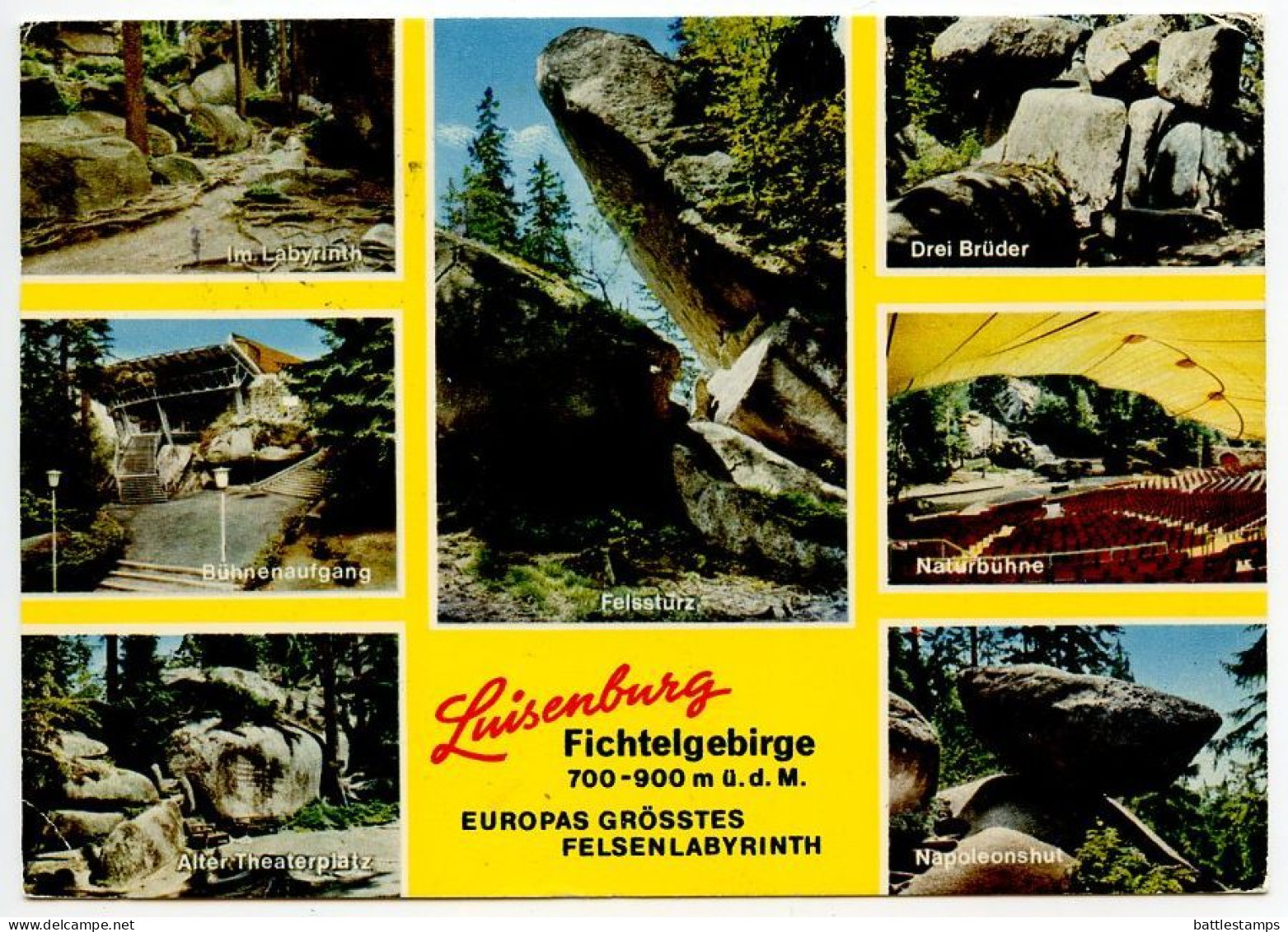 Germany, West 1974 Postcard Luisenburg, Fichtelgebirge - Europas Grösstes Felsenlabyrinth; Wunsiedel Slogan Cancel - Wunsiedel