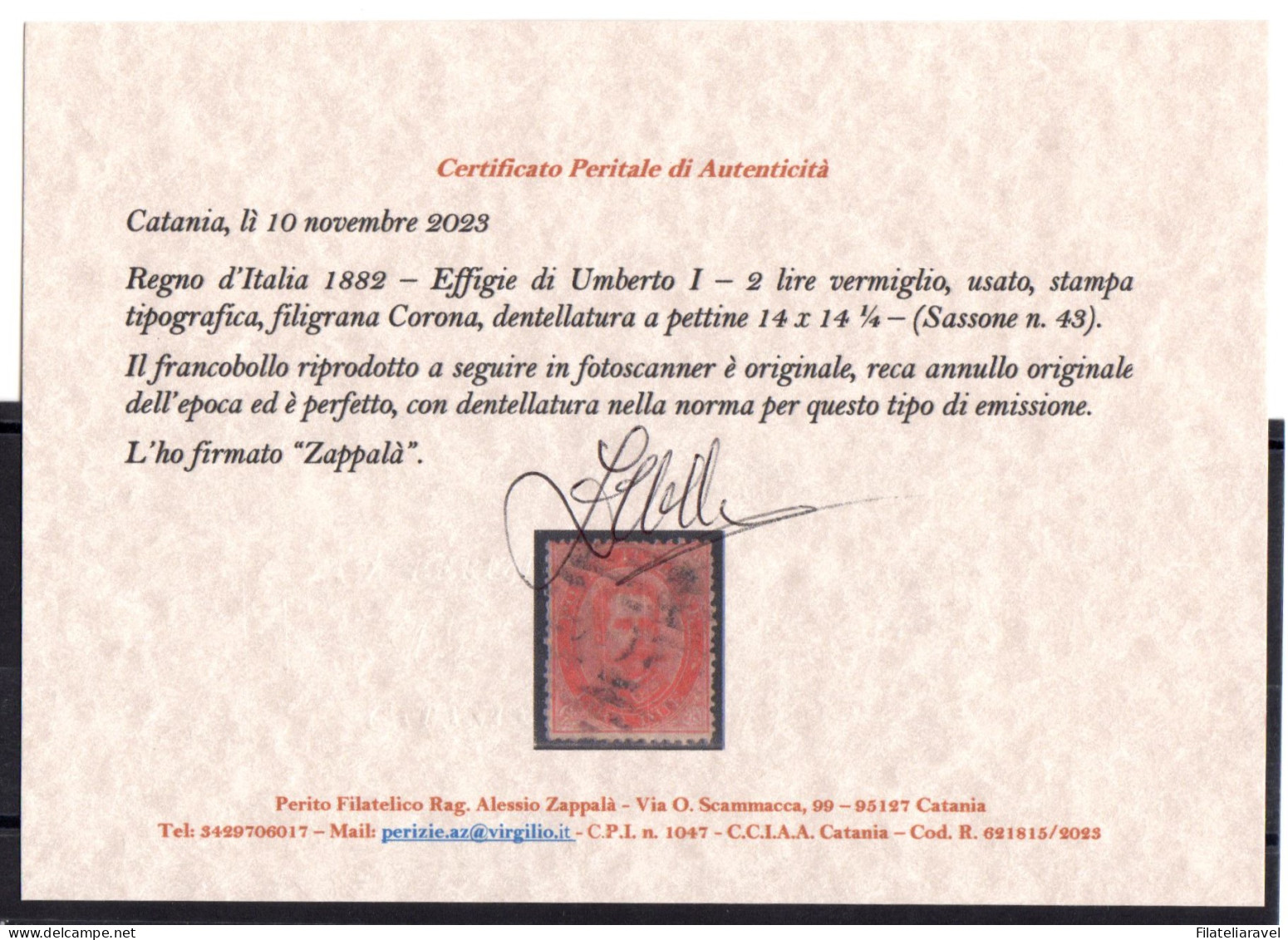 Us 1879 - Regno -  Sassone N 43 Usato Cert. Zappala - Nuovi