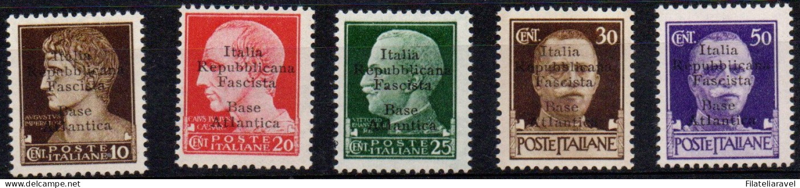 ** 1943 - RSI - Base Atlantica, Francobolli Del 1929 "Imperiale" Sopr. (cat 6g+8/11g) Con" L "di Altro Corpo Serie Cpl - Emissions Locales/autonomes