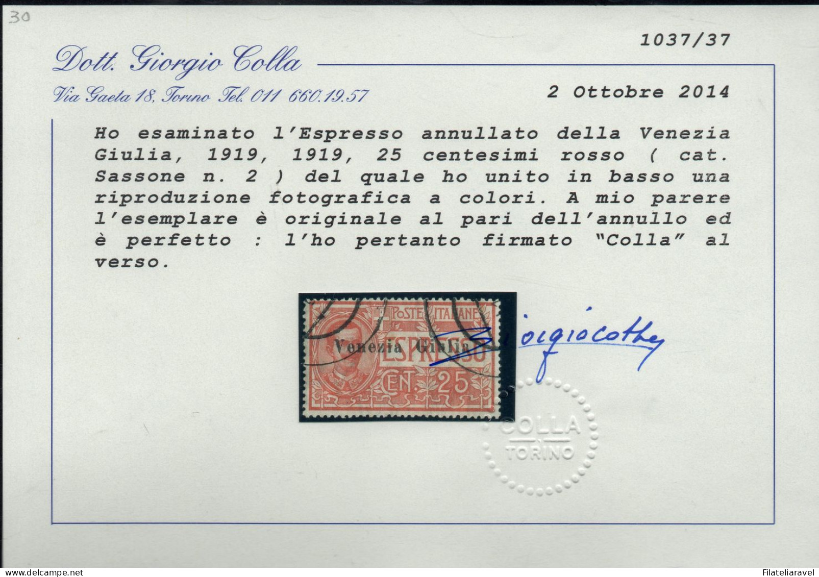 Us 1919 - Venezia Giulia - Espresso 25c (cat 2) Soprastampa Diversa, Tutte Le Lettere Sono Più Piccole, Us, Cert Colla - Venezia Giulia