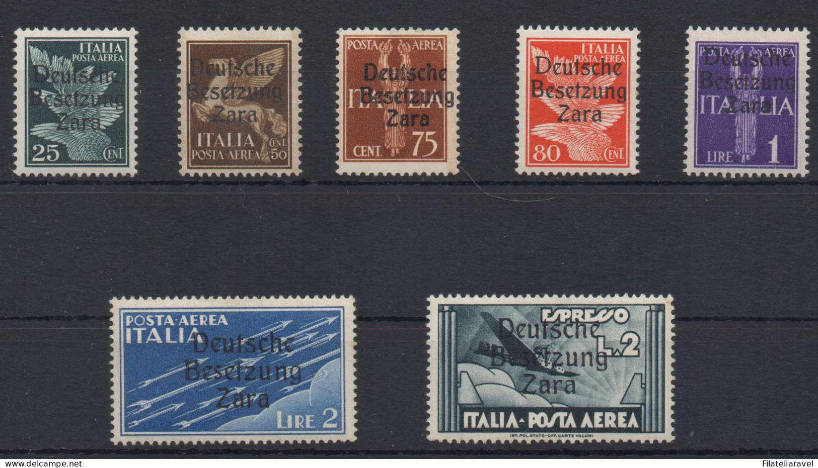 ** 1943 - Zara - Francobolli Di Posta Aerea Di Italia Sopr "Deutsche Besetzung Zara" (1/6 + 9) Serietta Cert Fabris - Deutsche Bes.: Zara