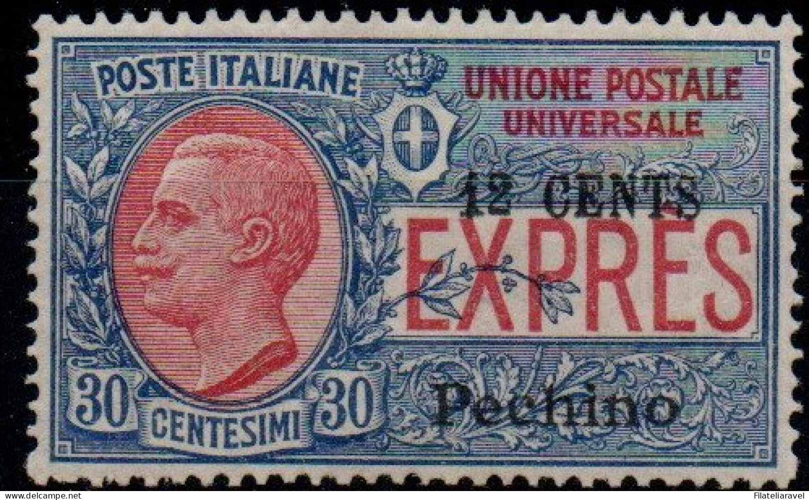 ** 1917 - Pechino 1° -  Espresso 12c Su 30 ( Cat Ex 2) Soprastampato Nuovo Valore Centrassimo Integro  (1.400) - Pékin