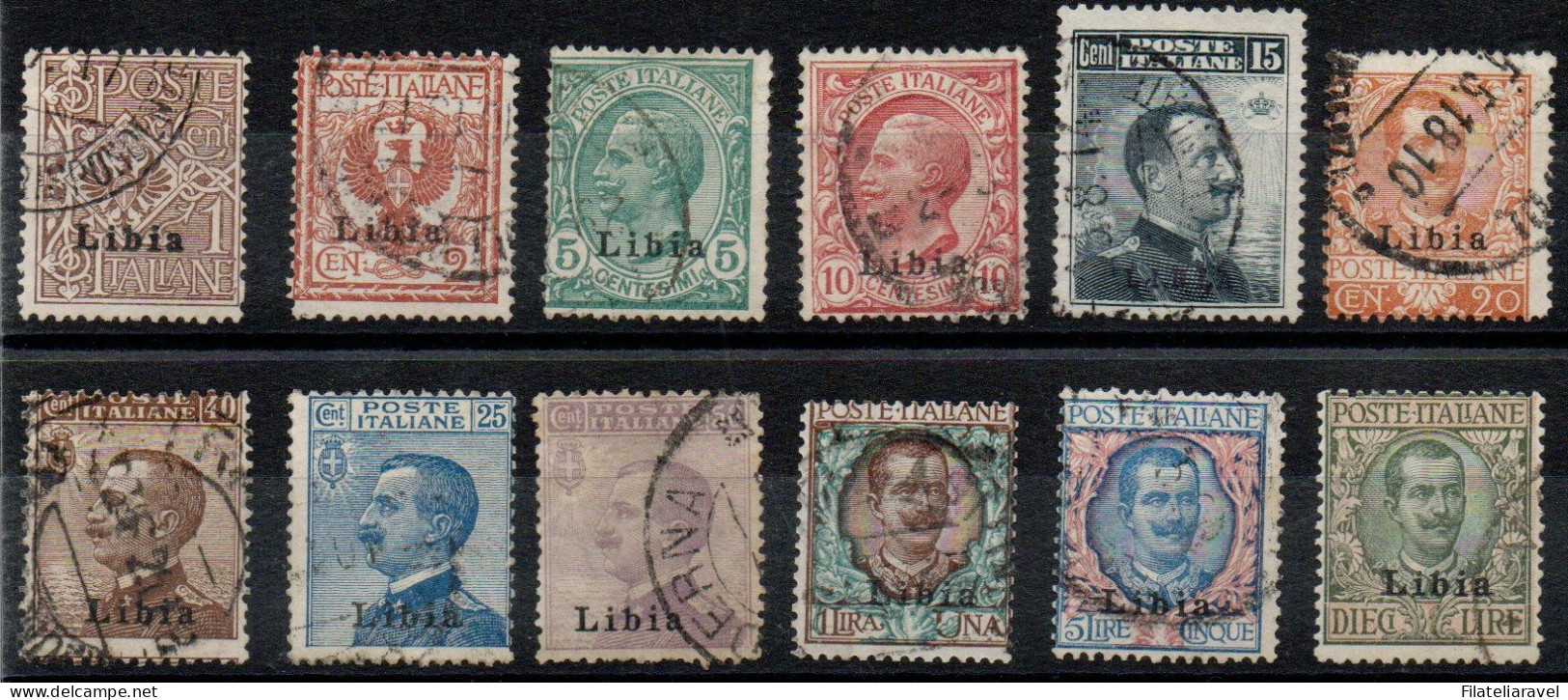 Us 1912 - Libia - Francobolli D'Italia (1/12) Soprastampati Libia, 12 Valori, Annullata (1.200) - Libya